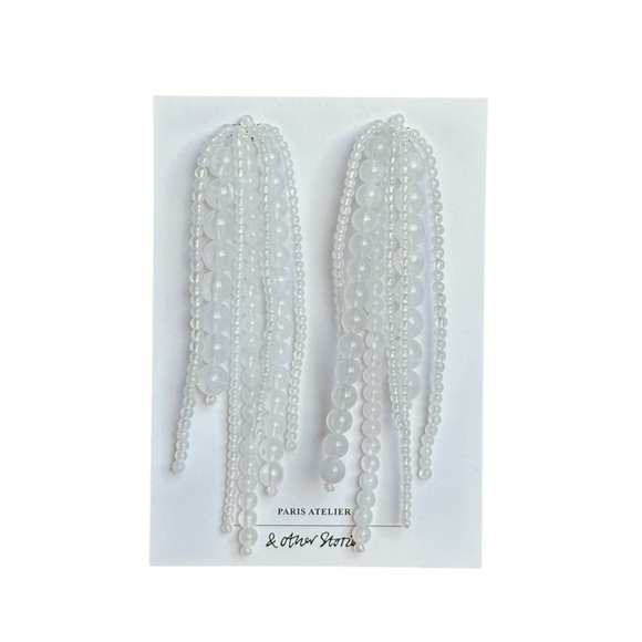 NWT & Other Stories Large Texture Cascade Glass Bead Statement Earrings - White - Picture 3 of 7